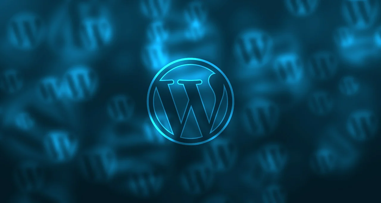 WordPress logo on a blue technology background