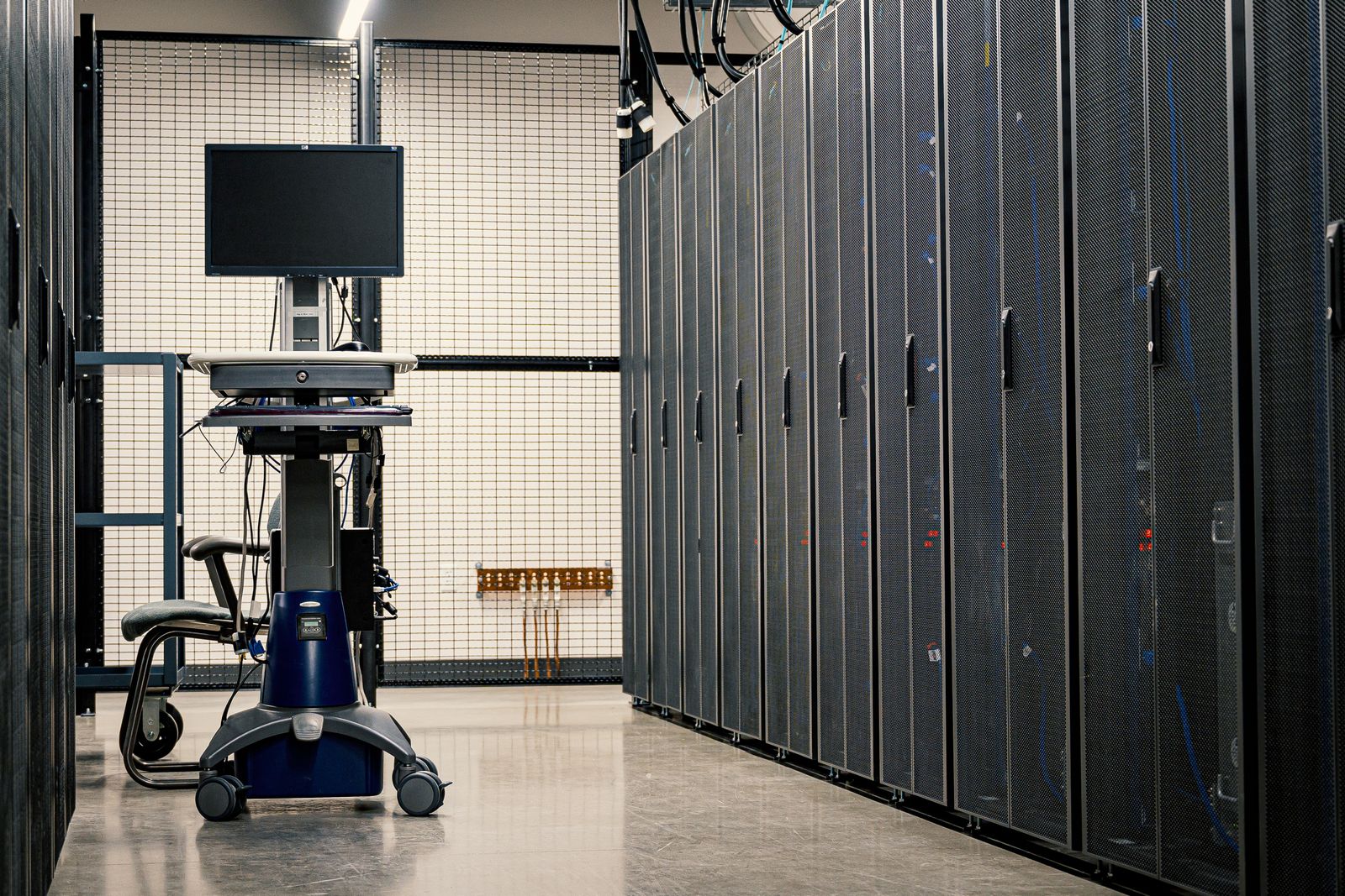Corridor of server cabinets in a data centre