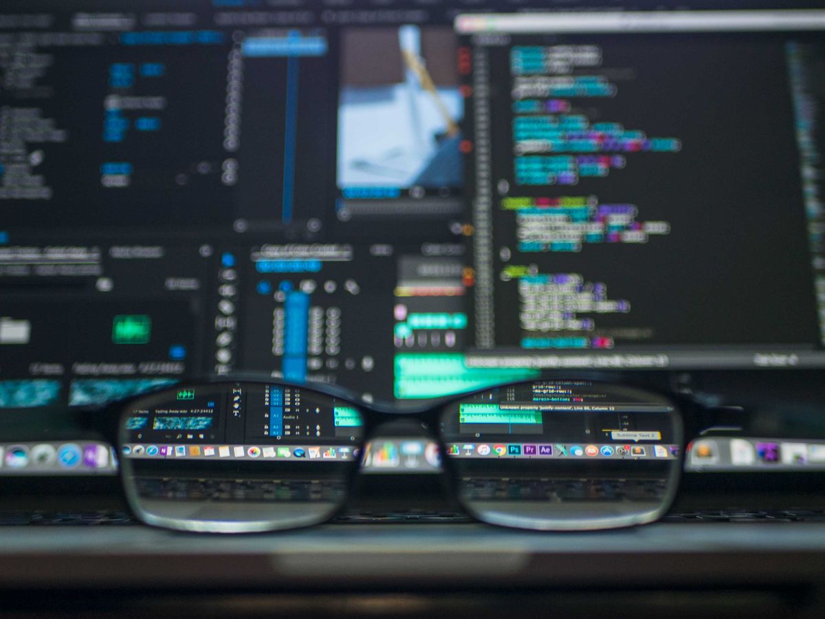 Source code displayed on computer monitors